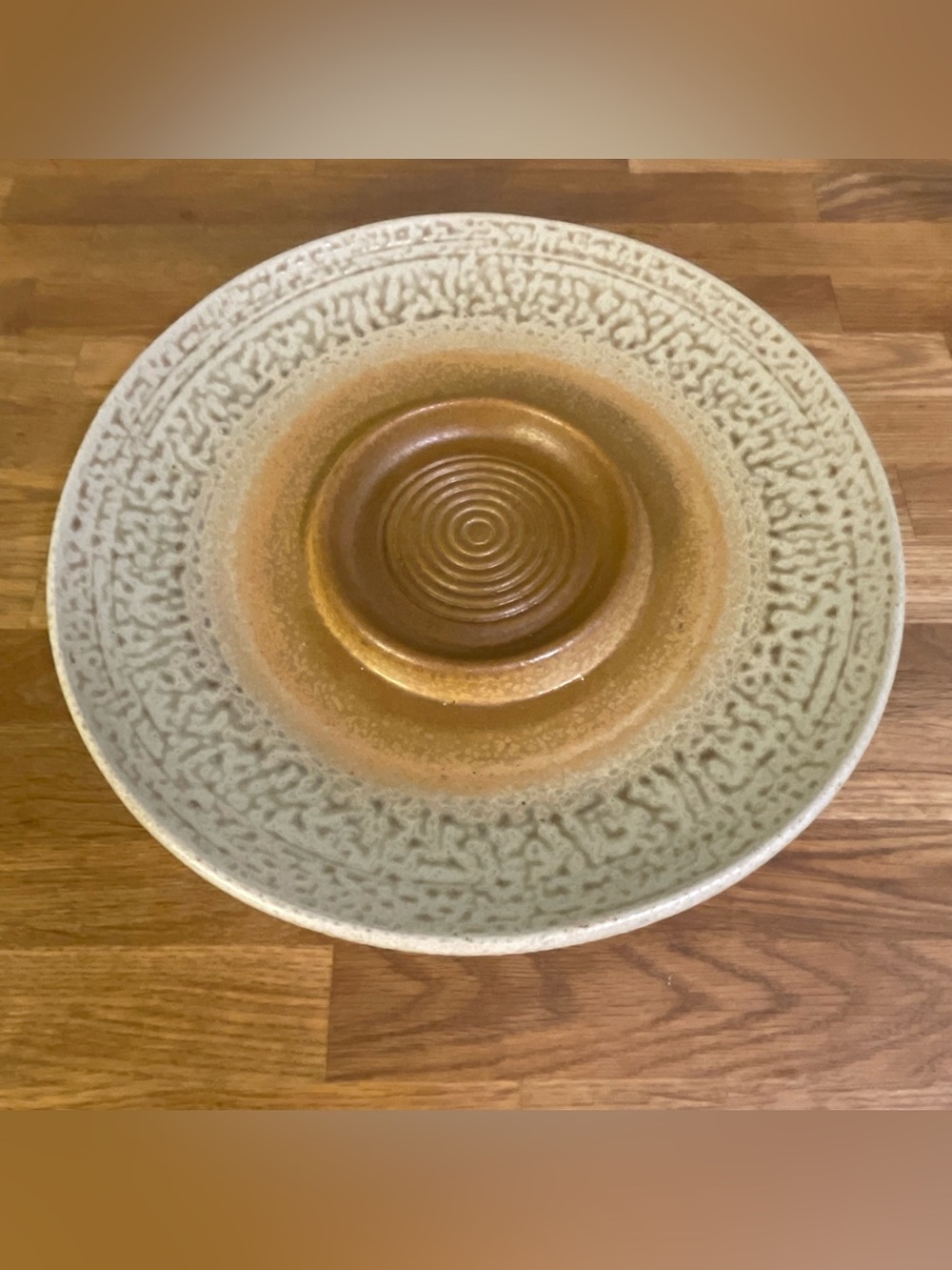 Handmade Stoneware Bread/Oil Platter with Garlic Grater in the Center *Signed*